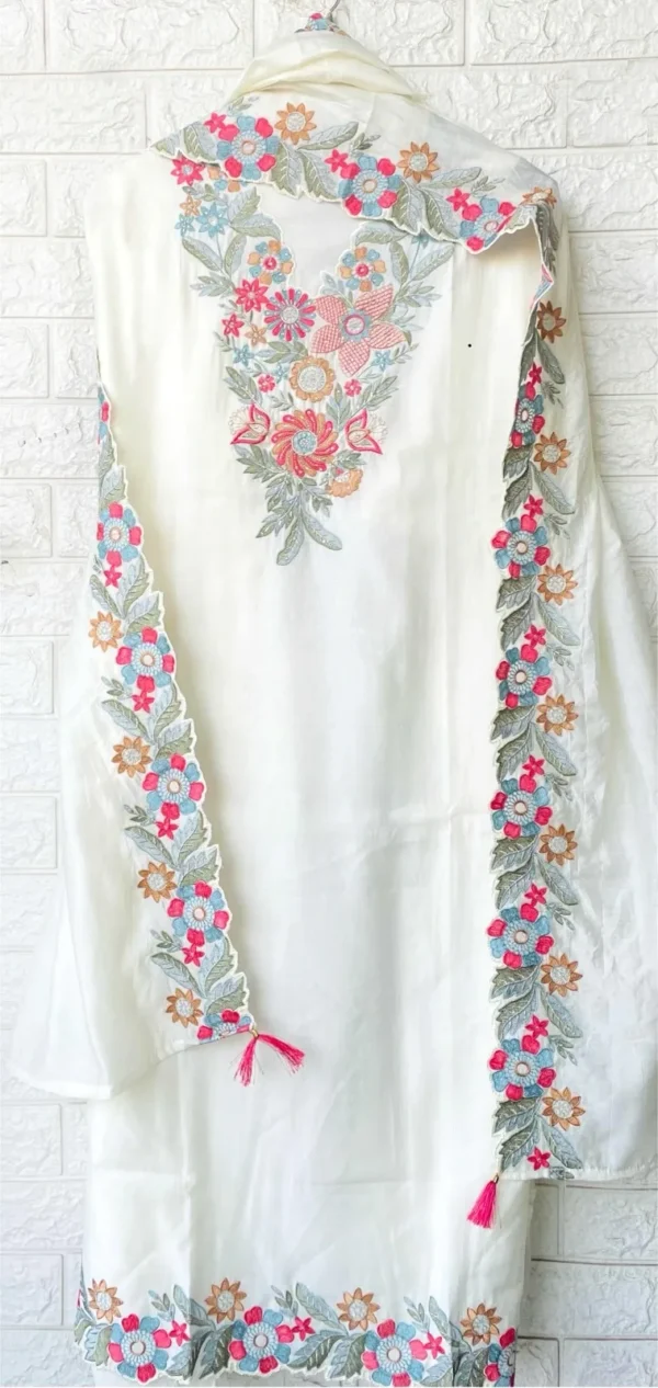 Silk Suit With Flower Embroidery Work