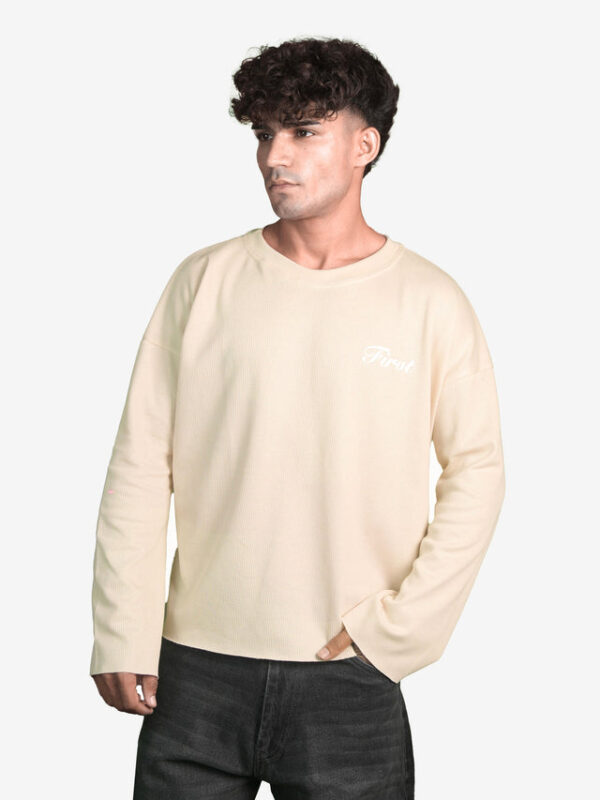 Cream Waffle Oversized Full Sleeve T-Shirt